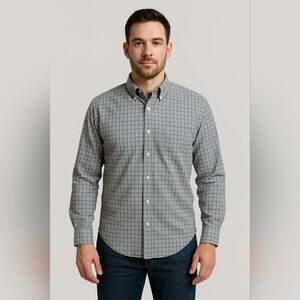 Croft & Barrow Shirt Mens Med Easy Care Button Down Gray Check Long Slee…